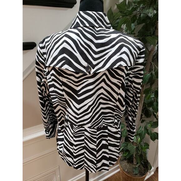 Grace Elements Women's Black White Zebra Print Double Breasted Trench Jacket M - Picture 9 of 16